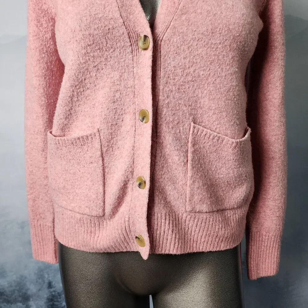 J. Crew Extra-Soft Wool Blend Baby Pink V-Neck Cardigan Sweater | Women's Small
